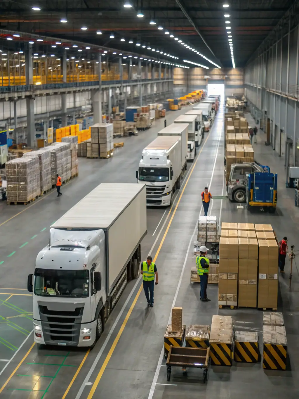 A less-than-truckload (LTL) shipment being consolidated at a distribution center, highlighting the cost-effectiveness of LTL services for smaller shipments.