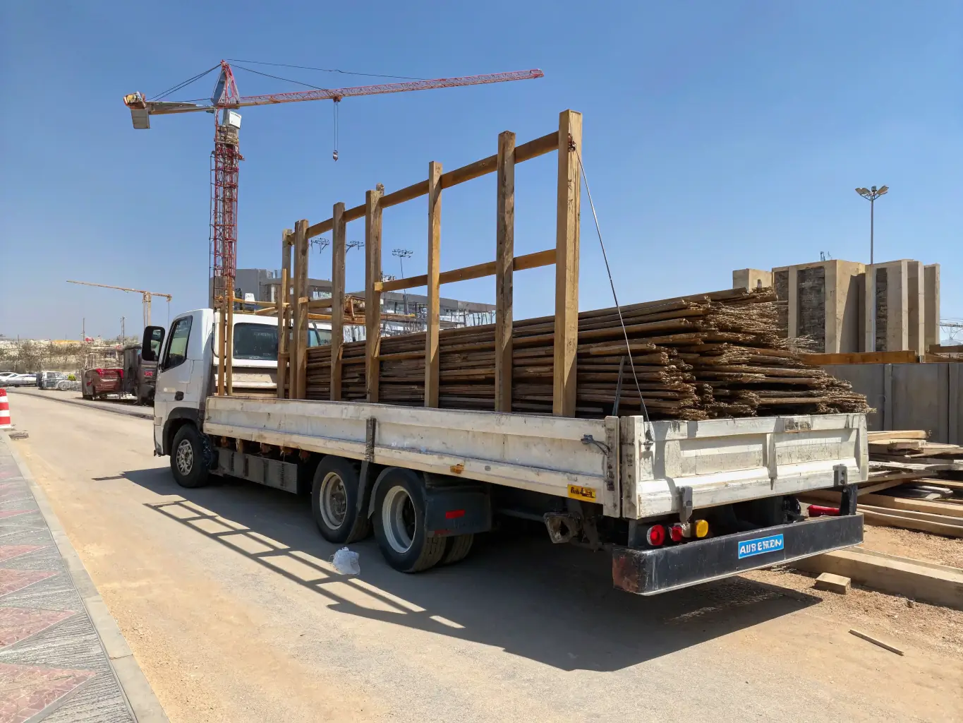 A flatbed truck carrying oversized machinery, highlighting TransLogistics' capability to handle specialized and heavy cargo.